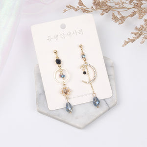 Moon & Blue Crystal Drop Earrings