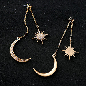 Sun & Moon Long Pendant Statement Earrings
