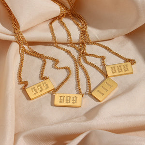 Angel Number Square Plate Necklace *18K Gold Plated*
