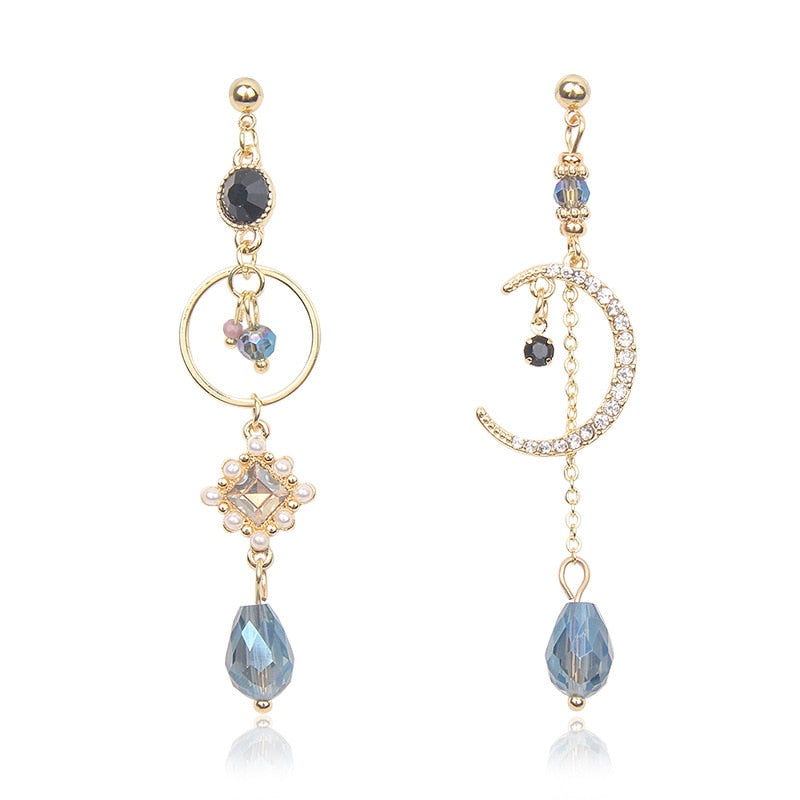 Moon & Blue Crystal Drop Earrings